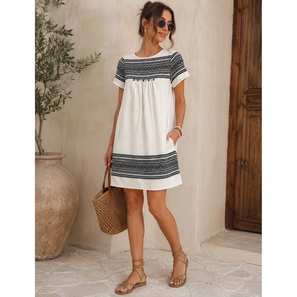Madewell 1937 Embroidered Shift Dress XXS White Black Boho Cotton Lined Mini